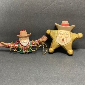 Set of 2 Cowboy and Star Christmas Ornaments Rustic Western‎ Buckaroo